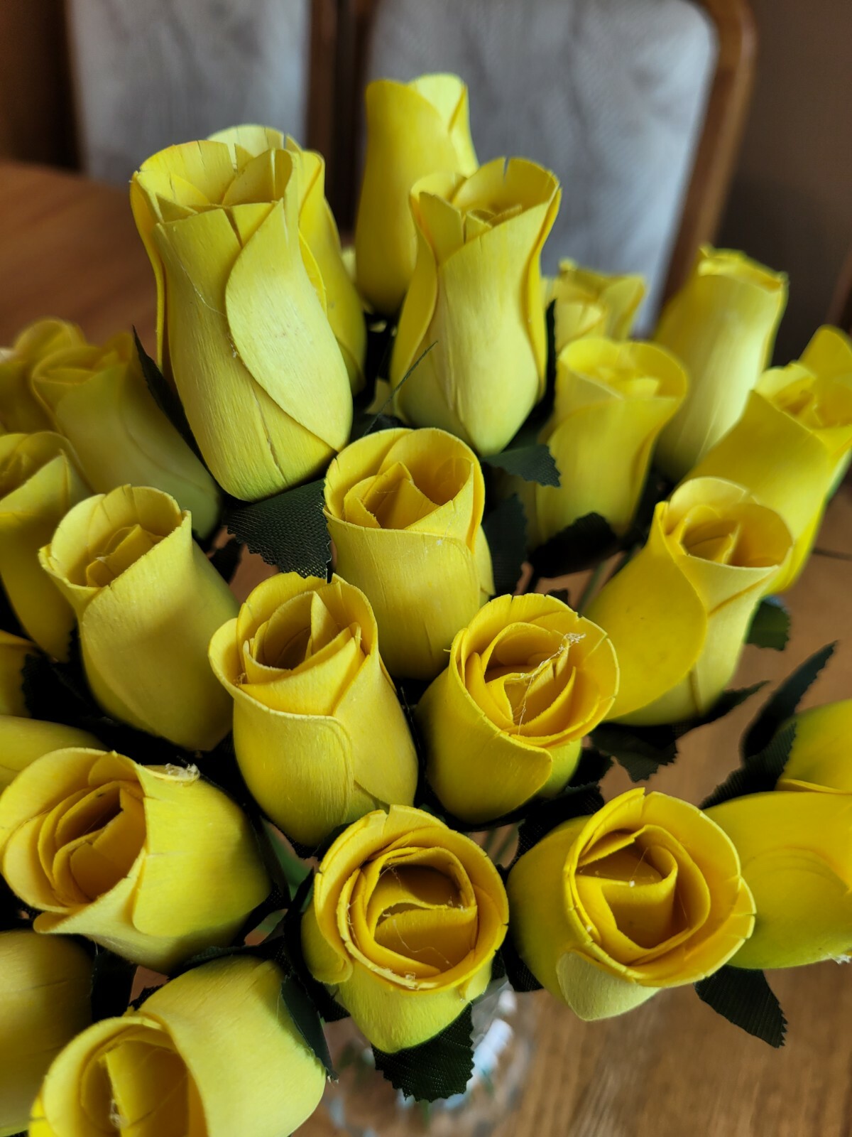 3 DOZEN – YELLOW – WOODEN ROSE BUDS 5 X 8 ARTIFICIAL FLOWERS – FREE SHIPPING