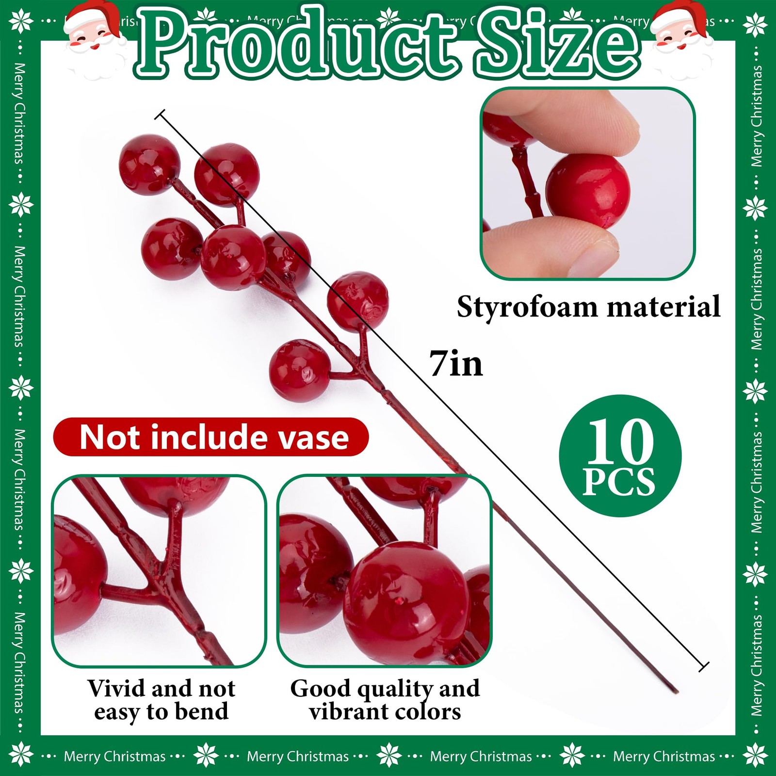 45 Pcs Christmas Artificial Pine Branches with Red Stems, 10.5″ Faux Evergree…