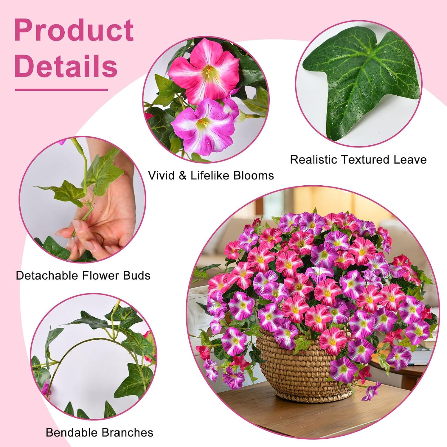 UV Resistant Artificial Petunias – 2 Packs Realistic Silk Flowers for Outdoors