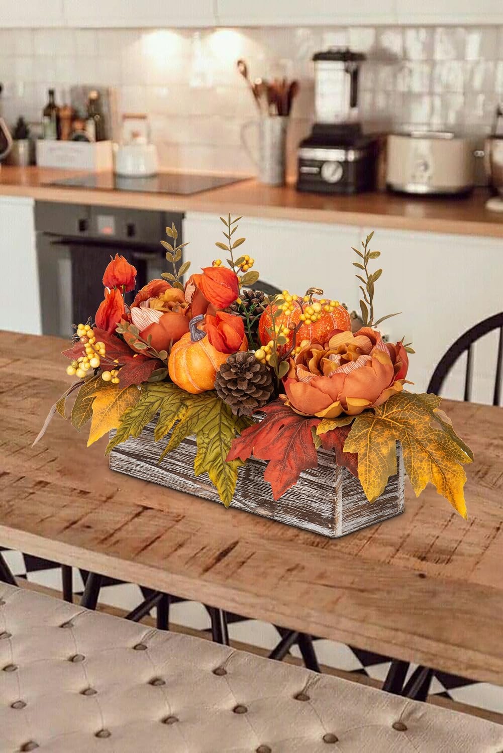 Fall Decor Autumn Harvest Pumpkins Centerpiece – Artificial Peony Maple Leaf and