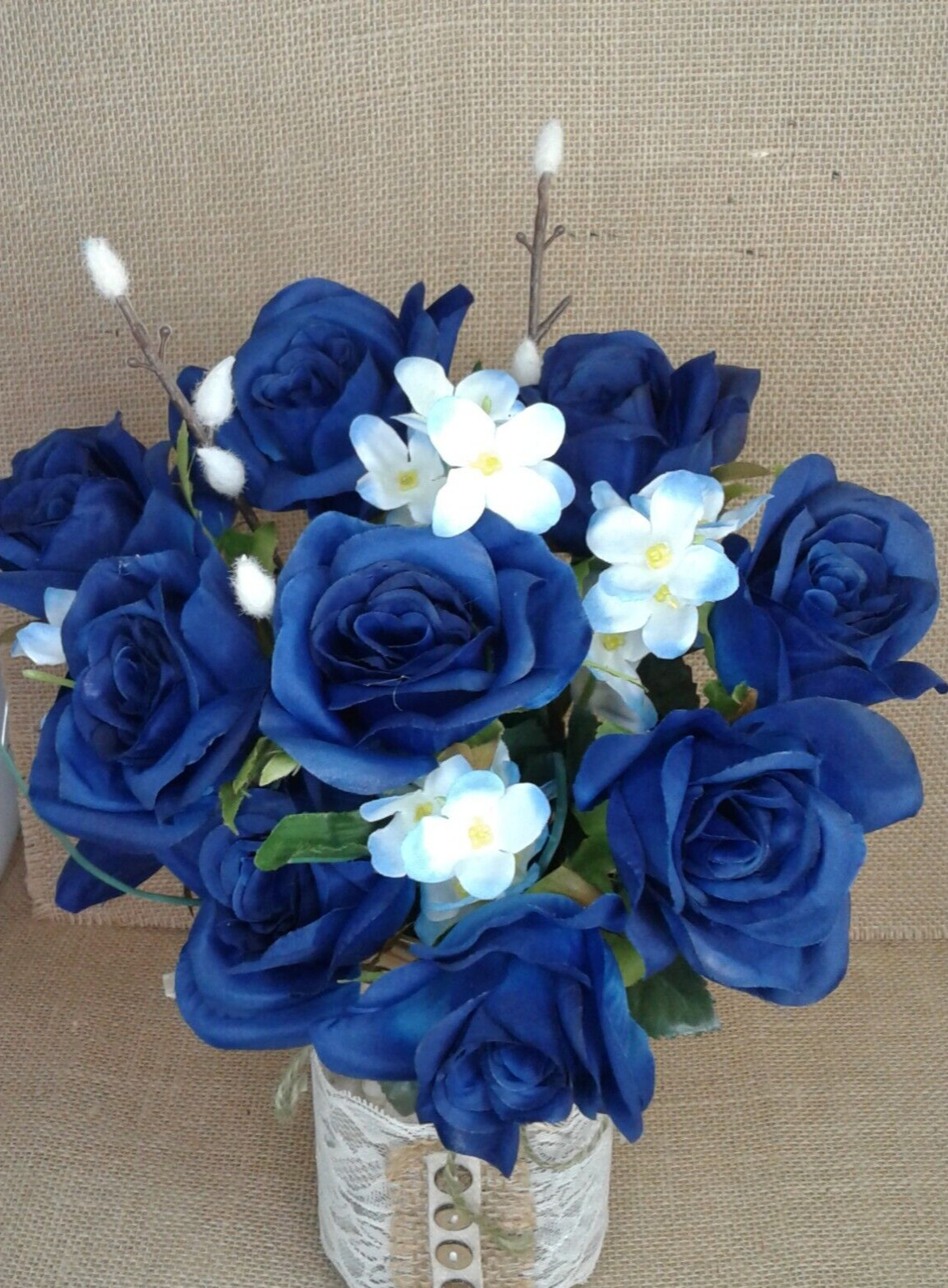Navy Blue Roses Mason Jar Floral Arangement Original Country Chic Decor 1435