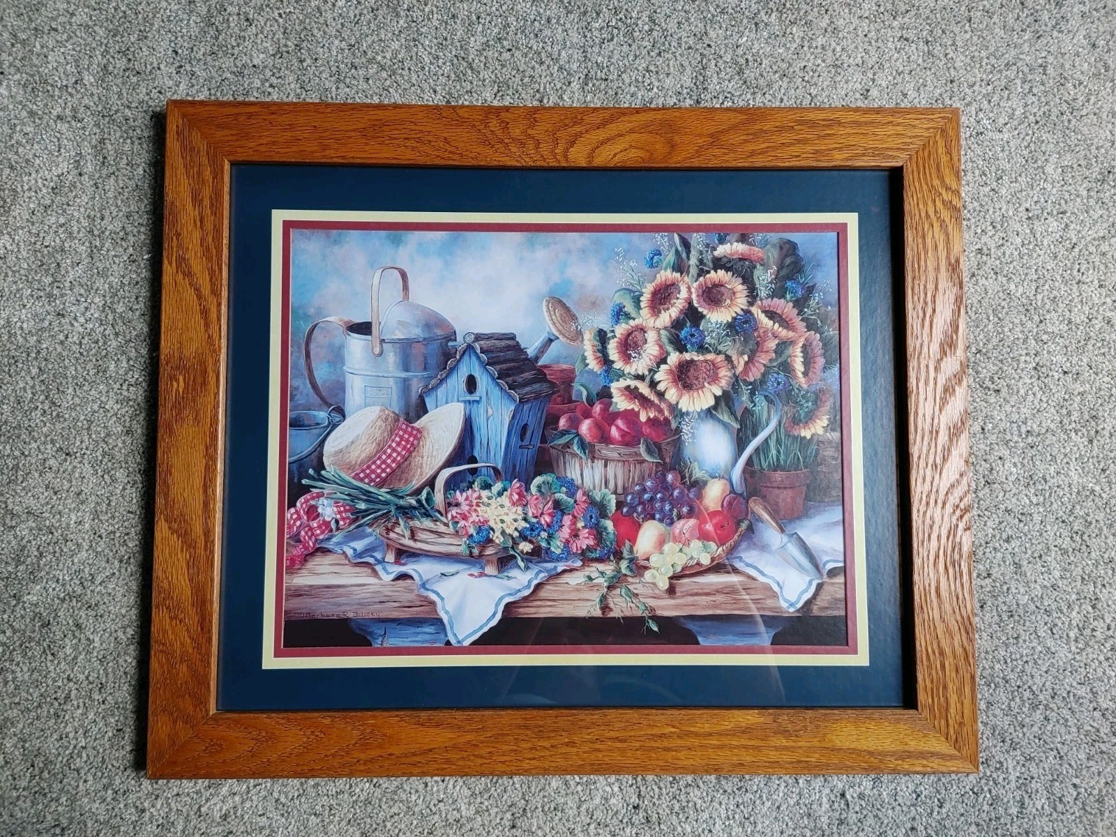 Country Birdhouse Framed Art Home Interiors & Gifts Solid Oak Frame 23”X19” 90s