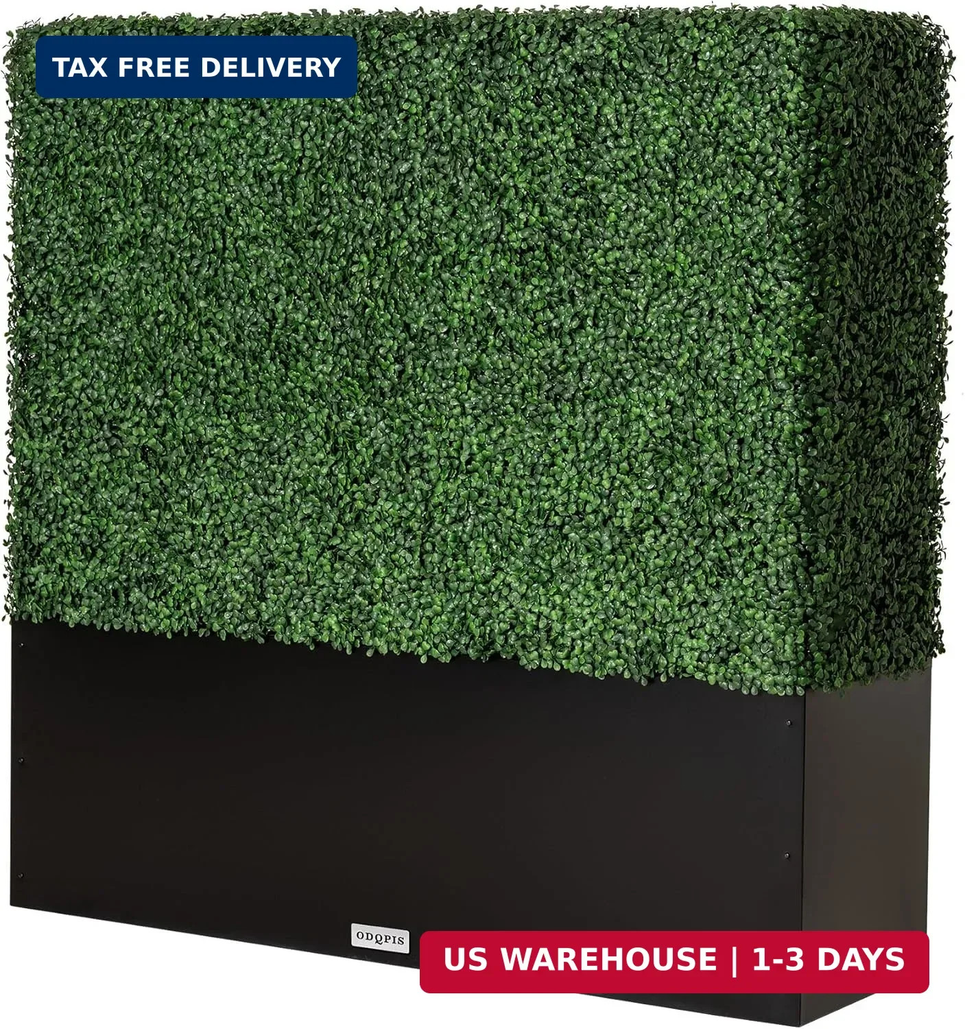 Artificial Boxwood Hedge Wall with Black Steel Planter Box | 48W X 48H X 14D in,
