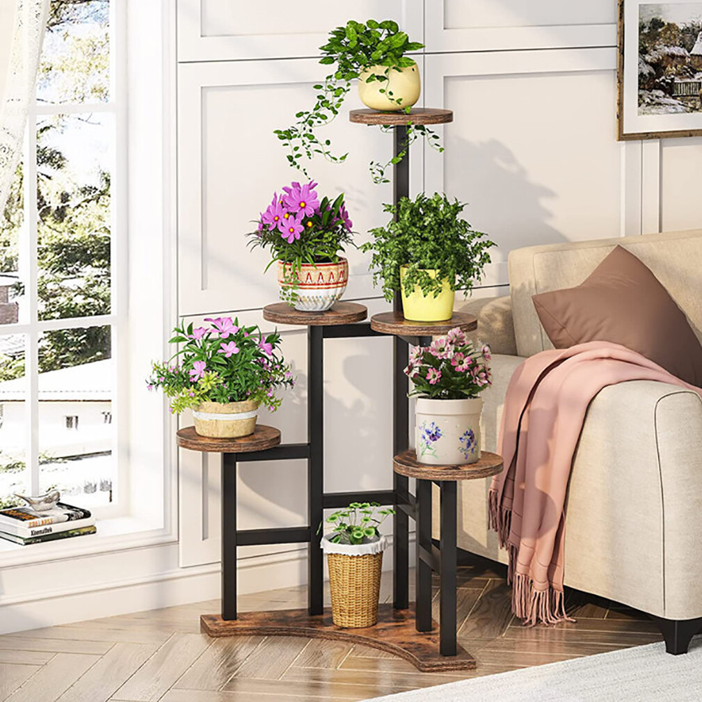 Rustic 8 Pots Tiered Plant Stand Outdoor Garden Patio Balcony Corner Flower Rack