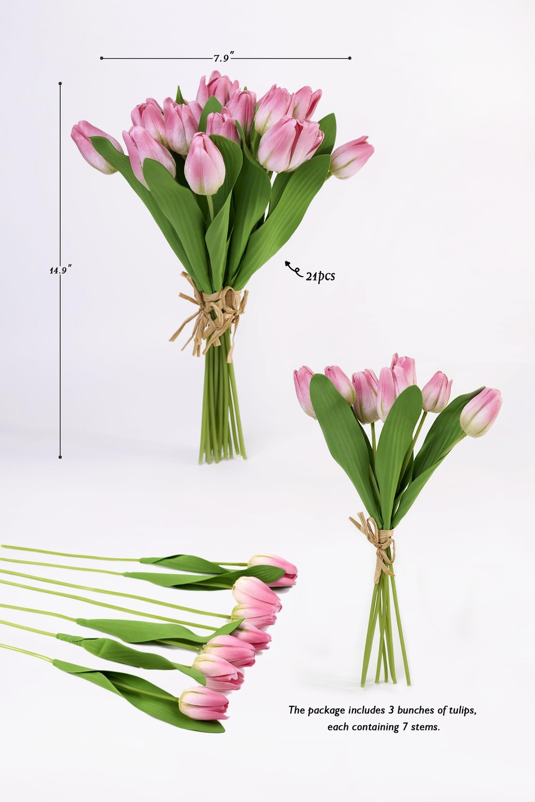 21 PCS Real Touch Artificial PU Fake Tulip Flowers Wedding Bouquet Orange