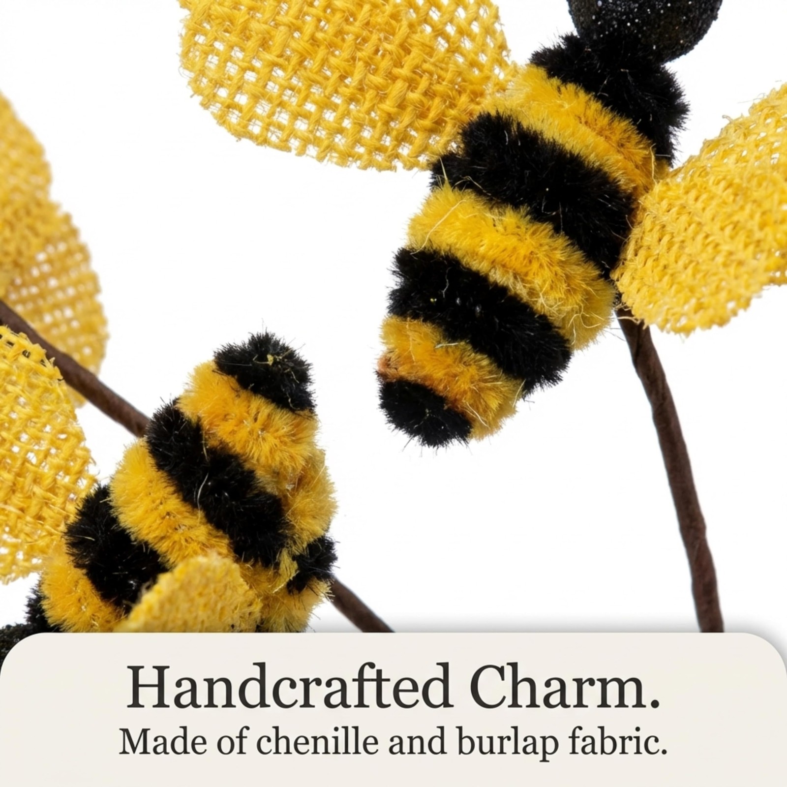 Bumblebee Spray Pick Rustic Decor – Burlap Bee Floral Stem for Wreaths Arrang…