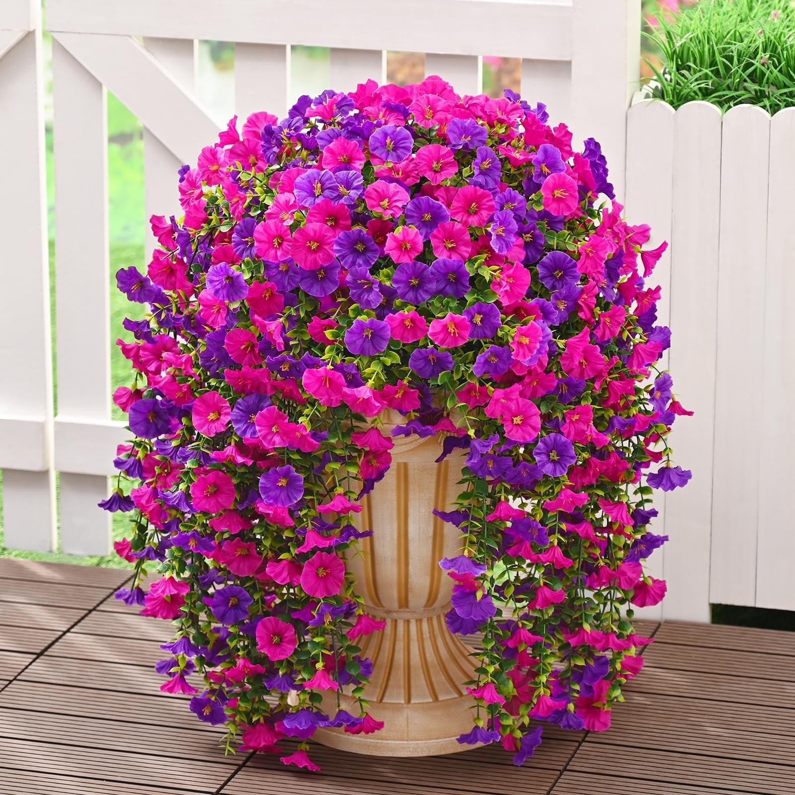 8 Packs Realistic UV Resistant Artificial Hanging Flowers – Silk Petunia for Out