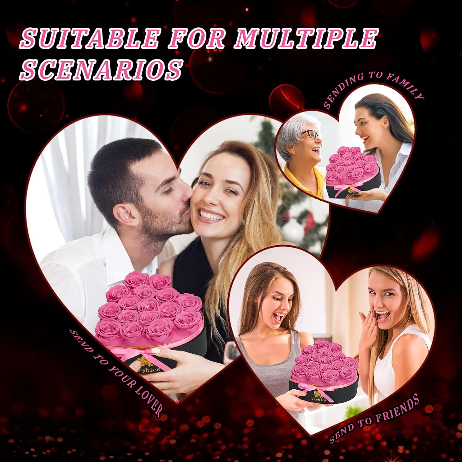 16 Pieces Forever Flower Heart Shape in a Box Preserved Pink Roses for Delivery