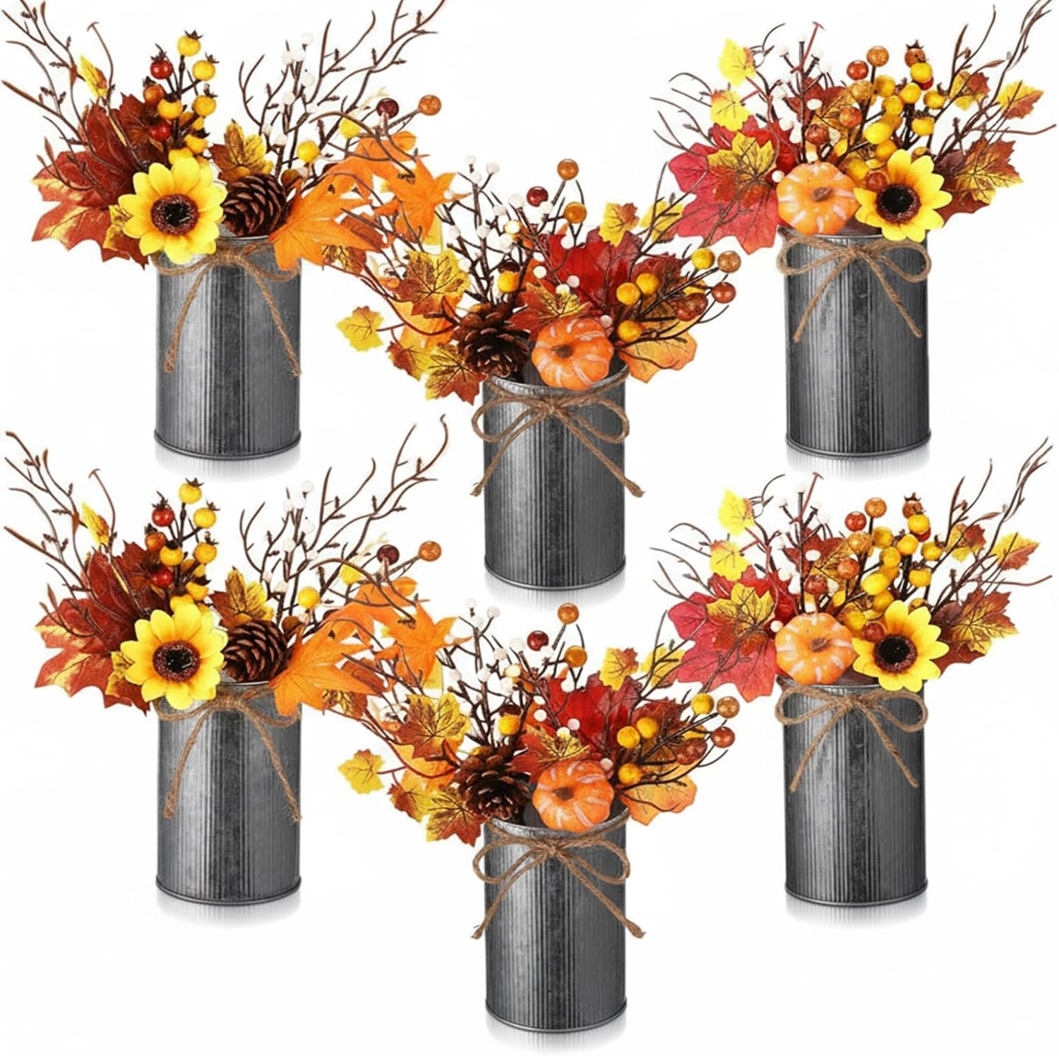 Autumn Harvest Centerpiece Set with Pumpkins & Flowers for Rustic Home Decor