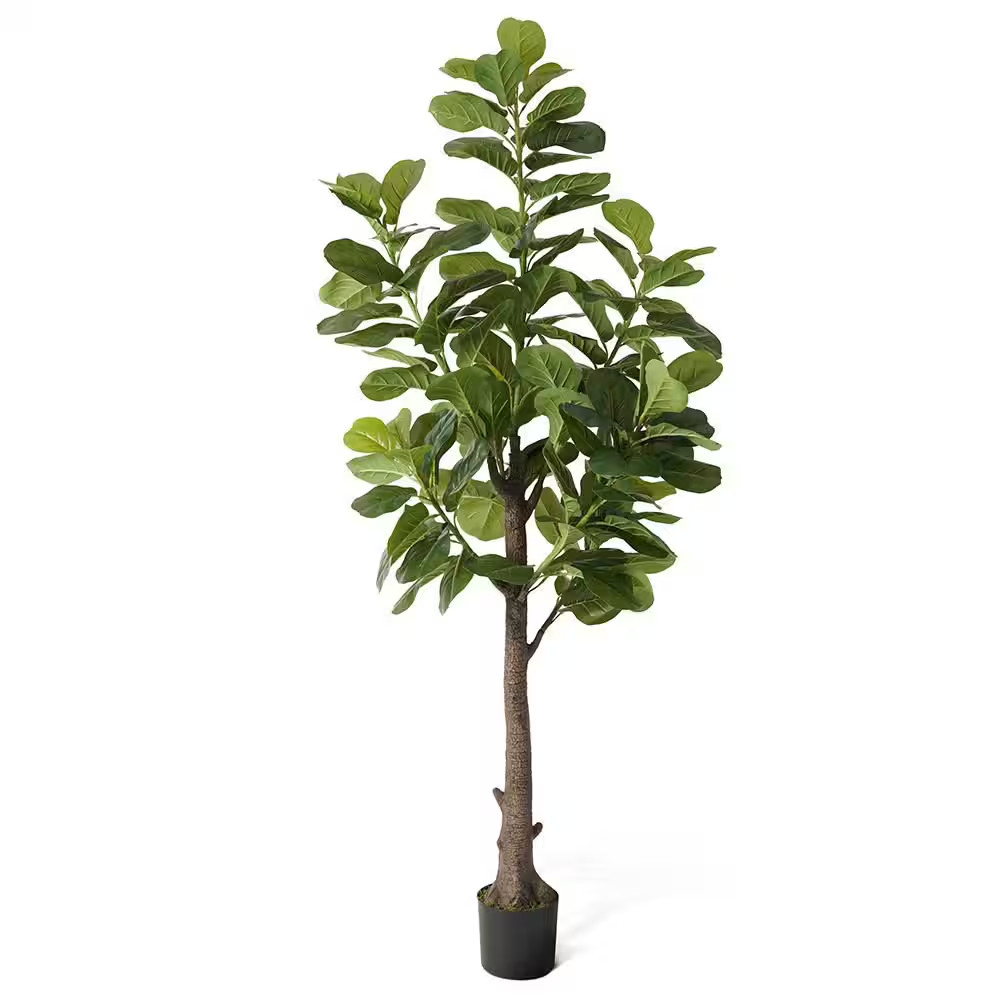7 Ft. Green Artificial Fiddle Leaf Fig Tree with Dried Moss in Pot, Ficus Lyrata