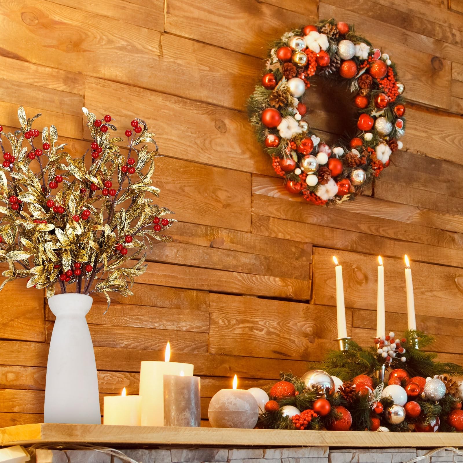 4 Pcs Christmas Artificial Mistletoe Picks 23.6 Inch Xmas Fake Flowers with R…