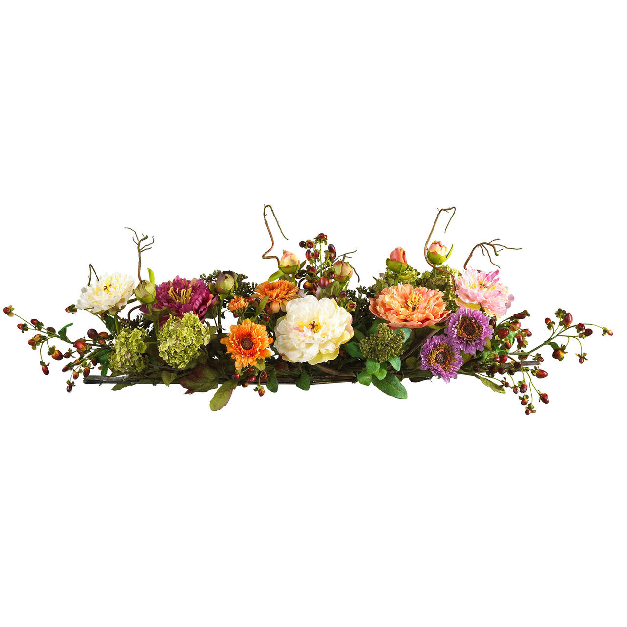 SILK ARTIFICIAL FAKE PEONY FLOWER CENTERPIECE ARRANGEMENT w/ MIXED PASTEL COLORS