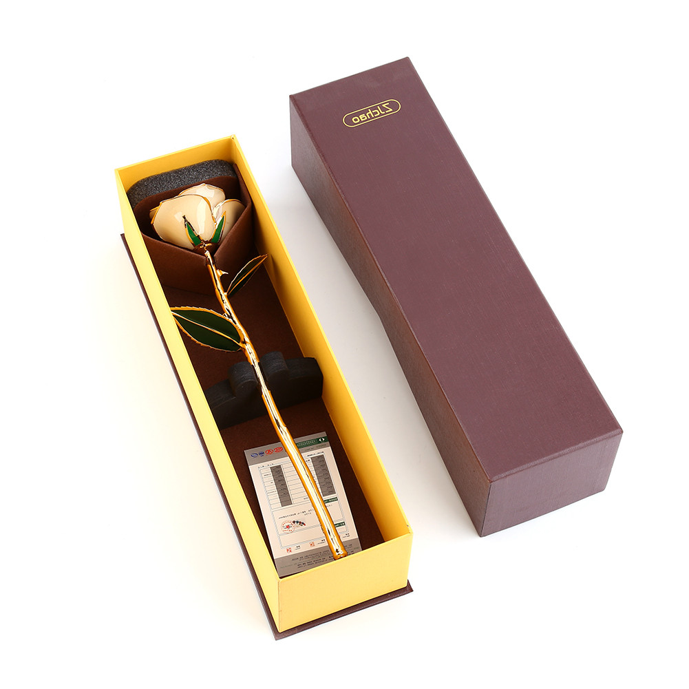 24k Gold Dipped Rose Flower Long Stem Straight Handle Gift