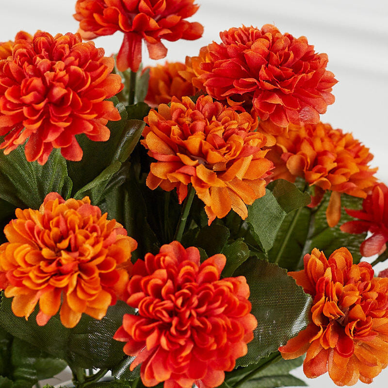 Richly Colored Orange Artificial Fall Mum 14″ Floral Bush for Display