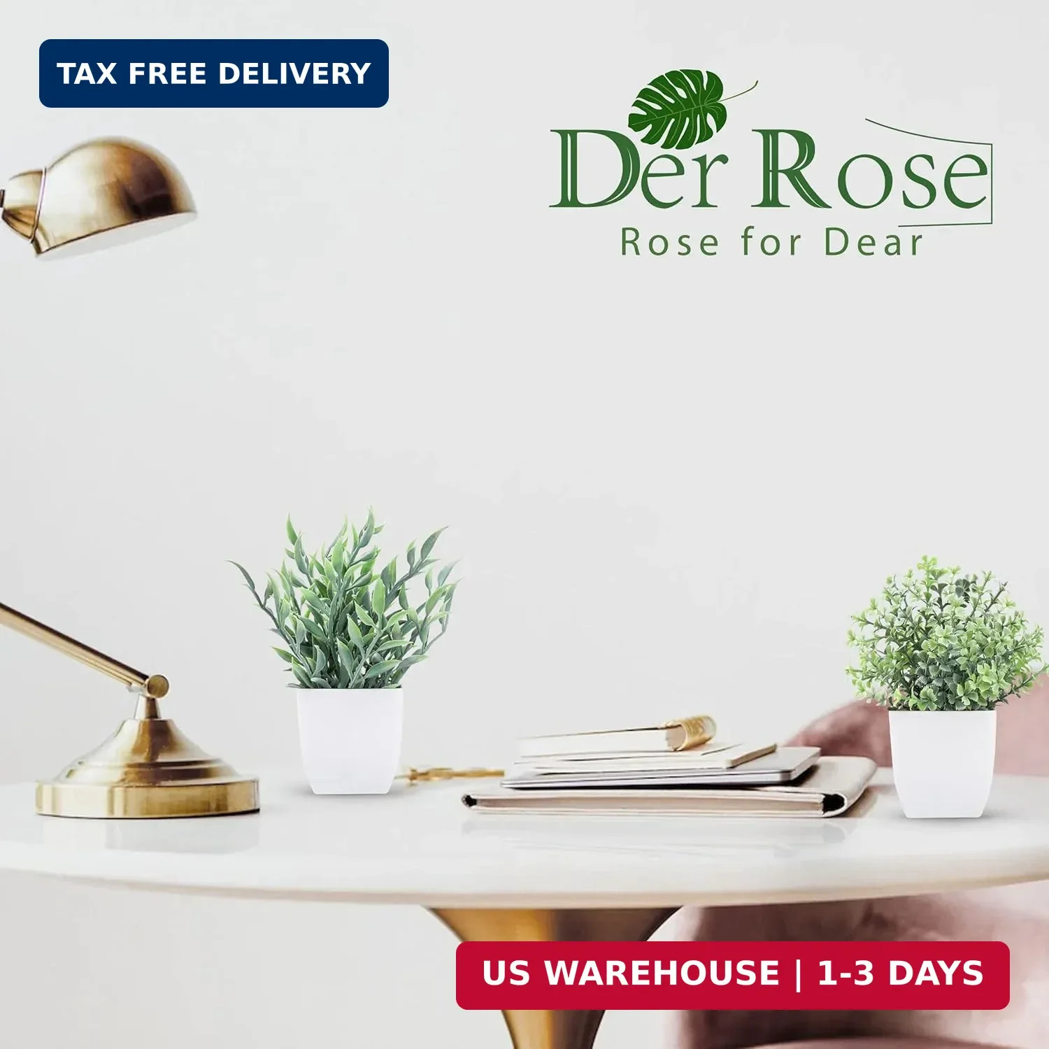 Der Rose 2 Pack Small Fake Plants Artificial Greenery Eucalyptus Plants in Pots