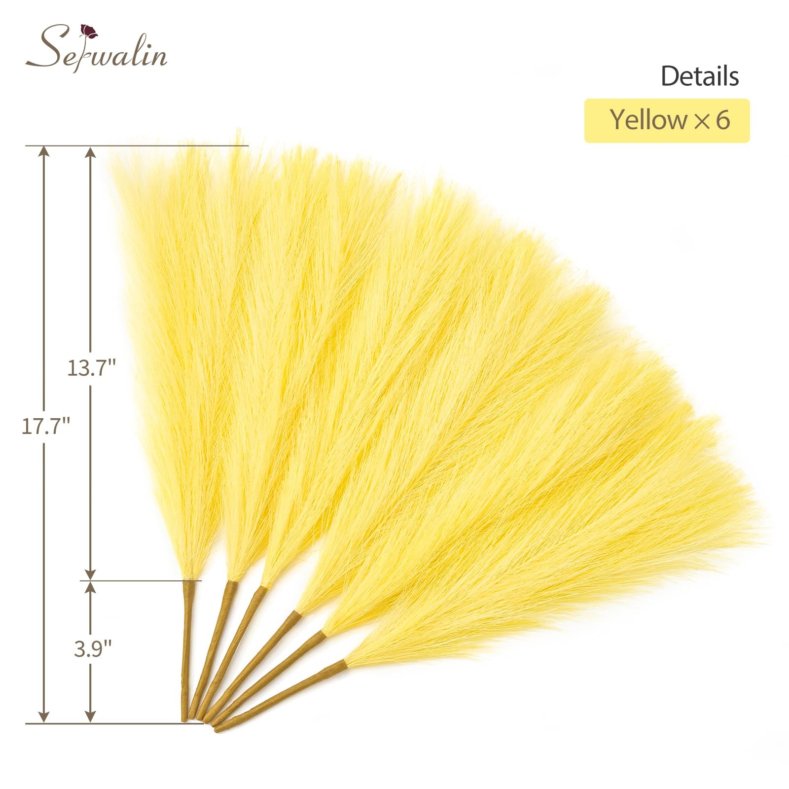 6 PCS Pampas Grass Decor 17.7 Inch Light Yellow Artificial Fluffy Vase Filler