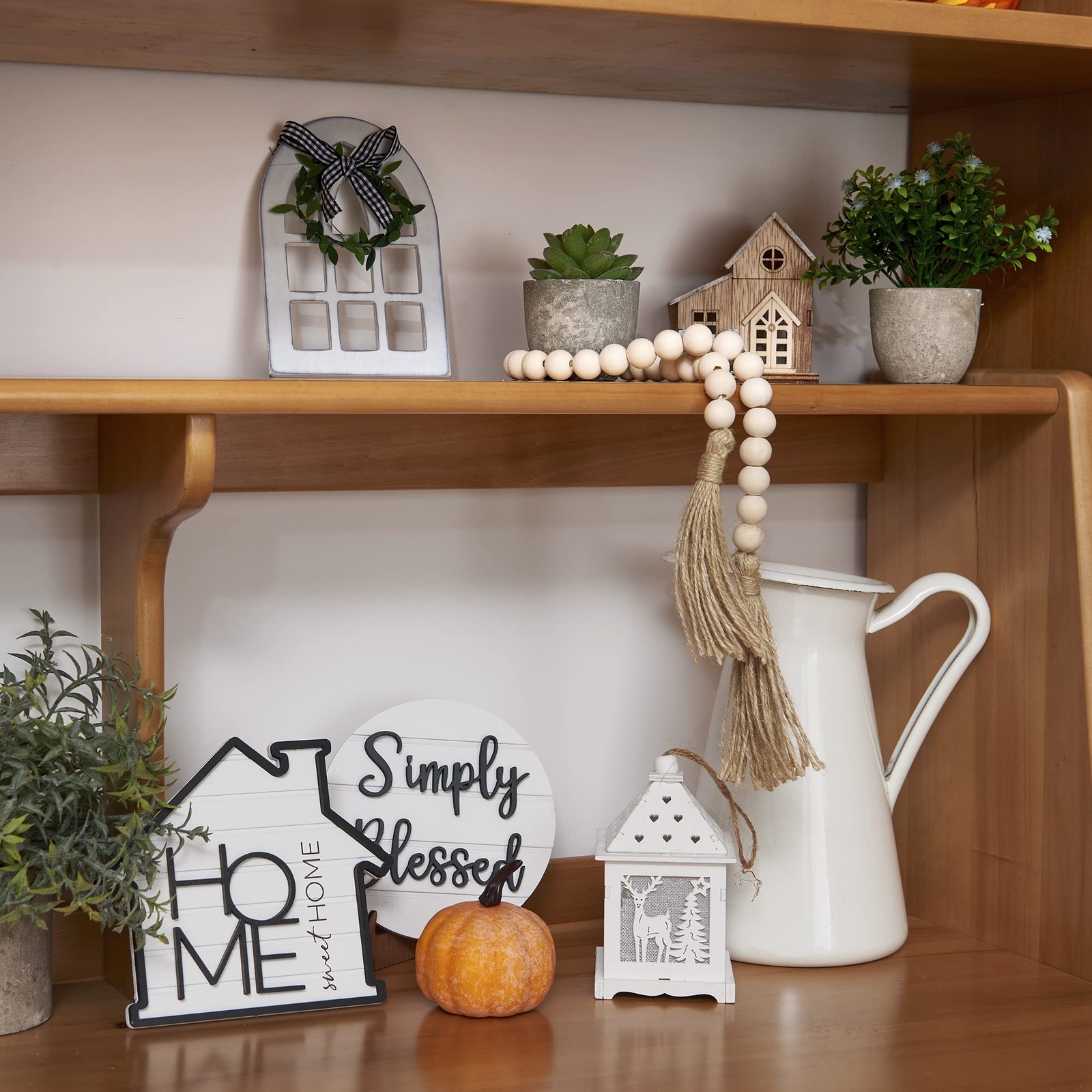 Rustic Farmhouse Tiered Tray Set with Succulent & Plant – Home Decor for Kitc…