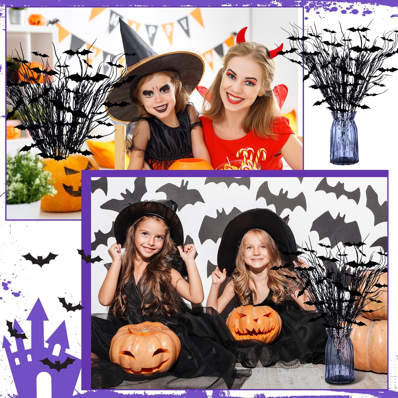 20 Pcs Halloween Black Artificial Branches Floral Picks Vase Filler 17.72 Inc…