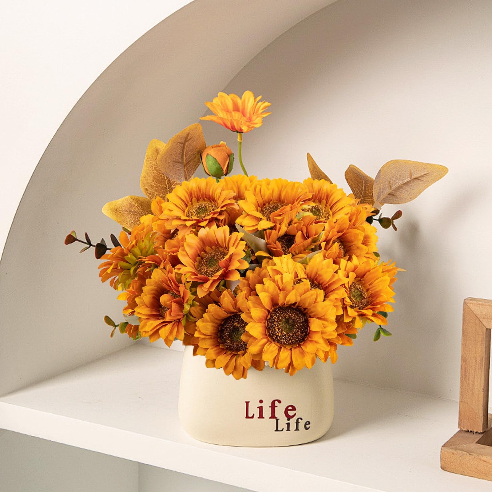 4 PCS 16.5inch Autumn Faux Sunflowers Artificial Flowers Bulk 28 Heads Fall S…