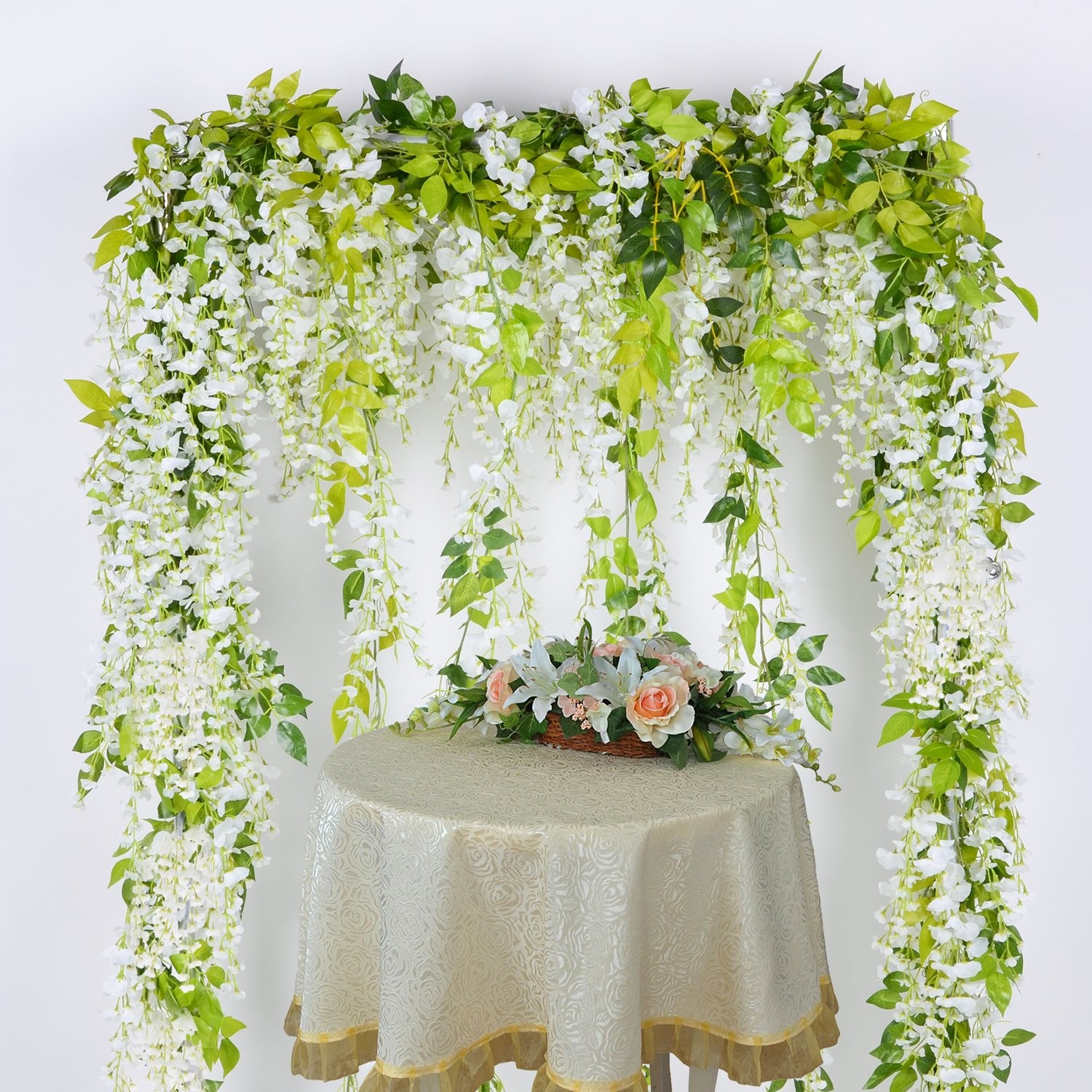 Wisteria Artificial Flowers Garland, 4Pcs Total 28.8ft White Artificial Wiste…