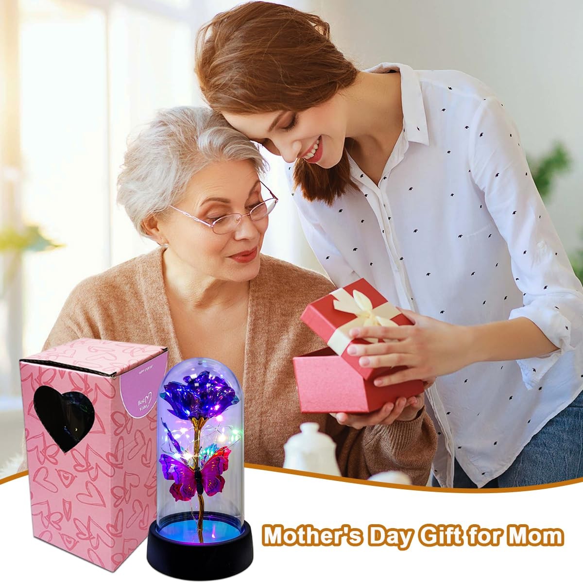 Gift for Women Gift for Mother Forever Rose Light Up Glass Dome Gift, Brand New