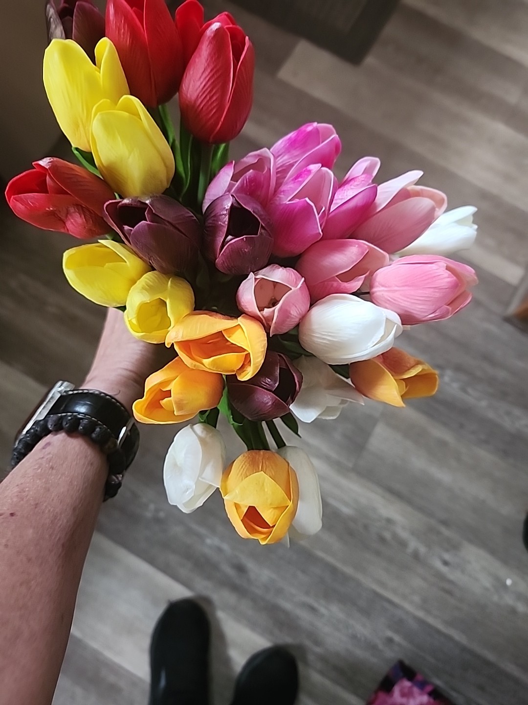 30 Artificial Tulips Bunch of Multicolored 14 inches tall