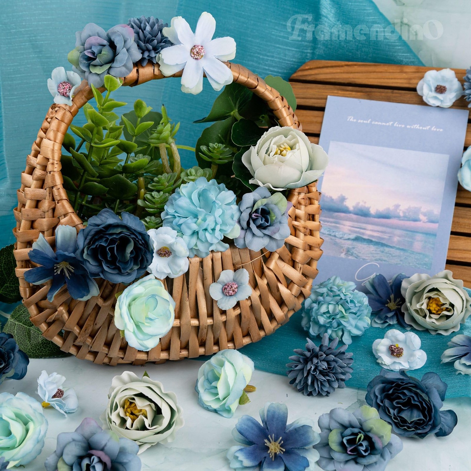 40 Pack Blue Mini Faux Flower Heads Silk Daisy Crafting DIY Crafts Decor 10x