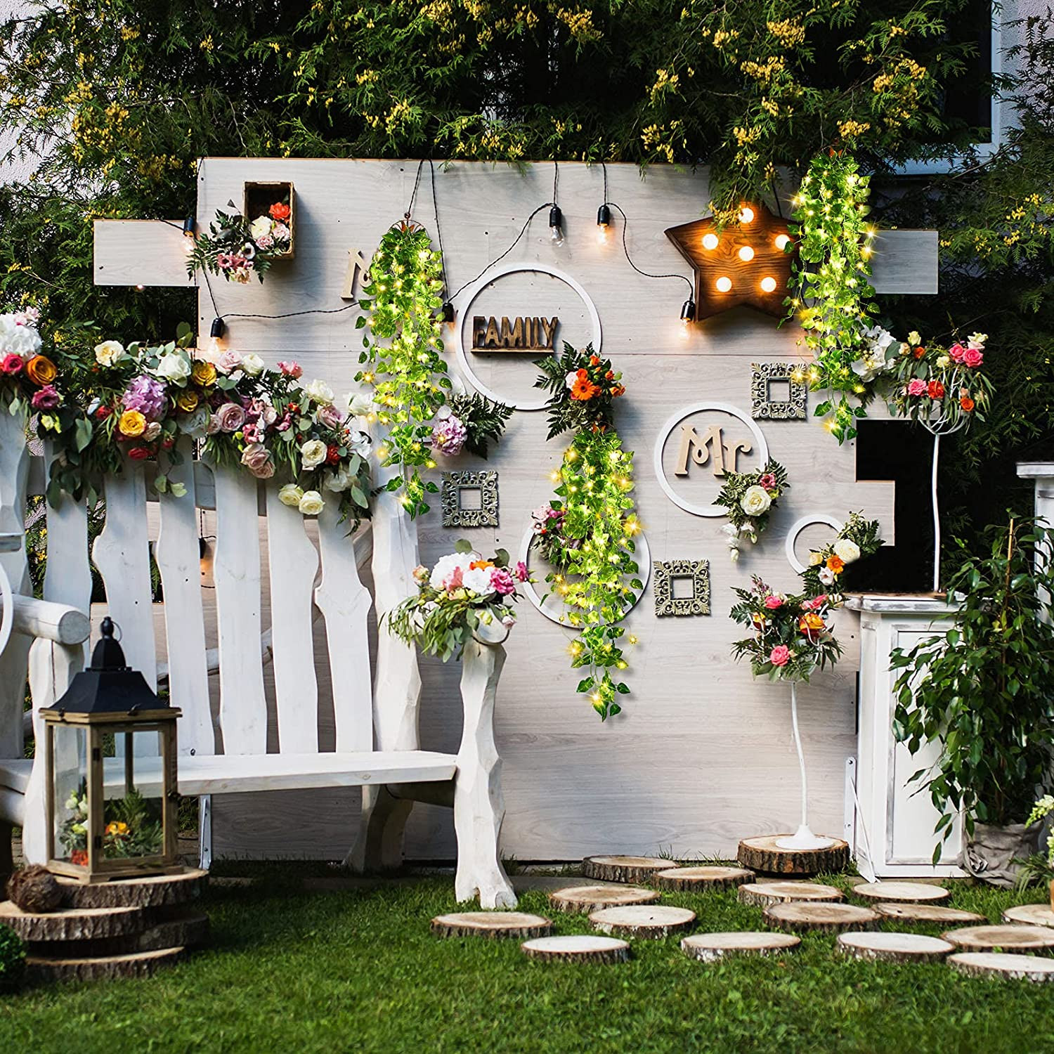 3 Pieces Artificial Hanging 3.3 Ft Fake Ivy Vine Leaves with 3 Pieces 30 LED Str