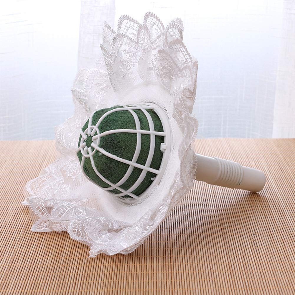 Bride Bouquet Holder DIY Wedding Foam Handle White Lace Trim Decoration
