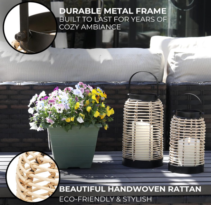 Faroles Boho de Ratán Natural Decoración Moderna para Hogar Interior Exterior