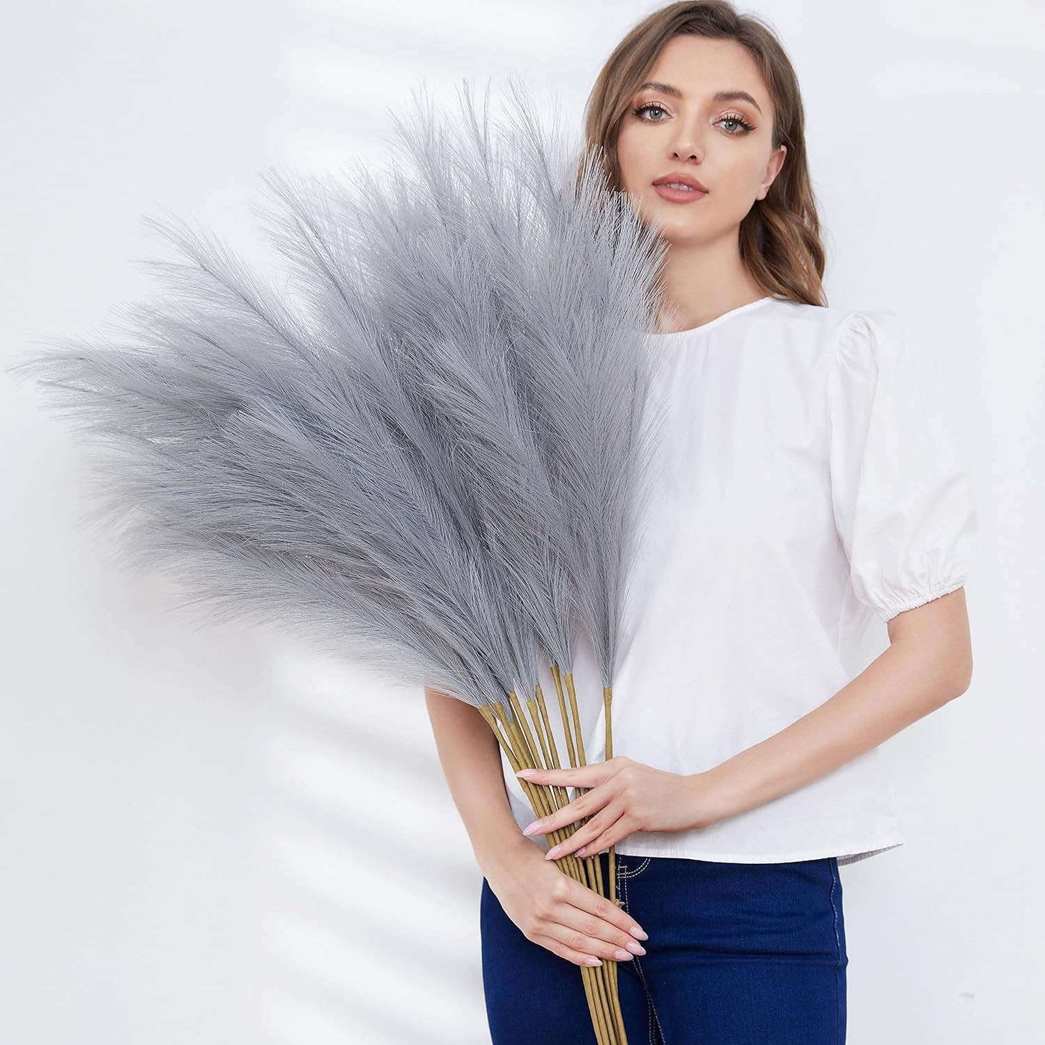 Faux Pampas Grass, 9 PCS 37”/3.1FT Tall Fluffy Fake Pompas Floral, Large Artifi