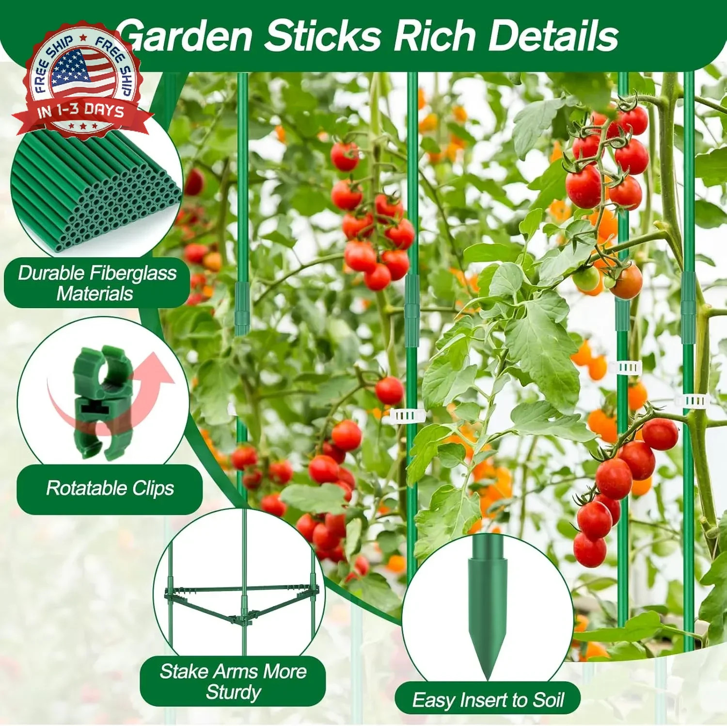 310PCS Garden Stakes Set with 100PCS 16 Inch Fiberglass Plant Sticks and Stake A