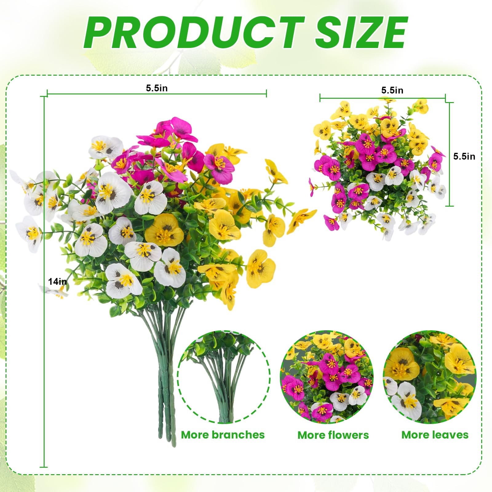 Artificial Pansies for Outdoors, 24 Pack Faux Silk Pansies Flowers UV Resista…