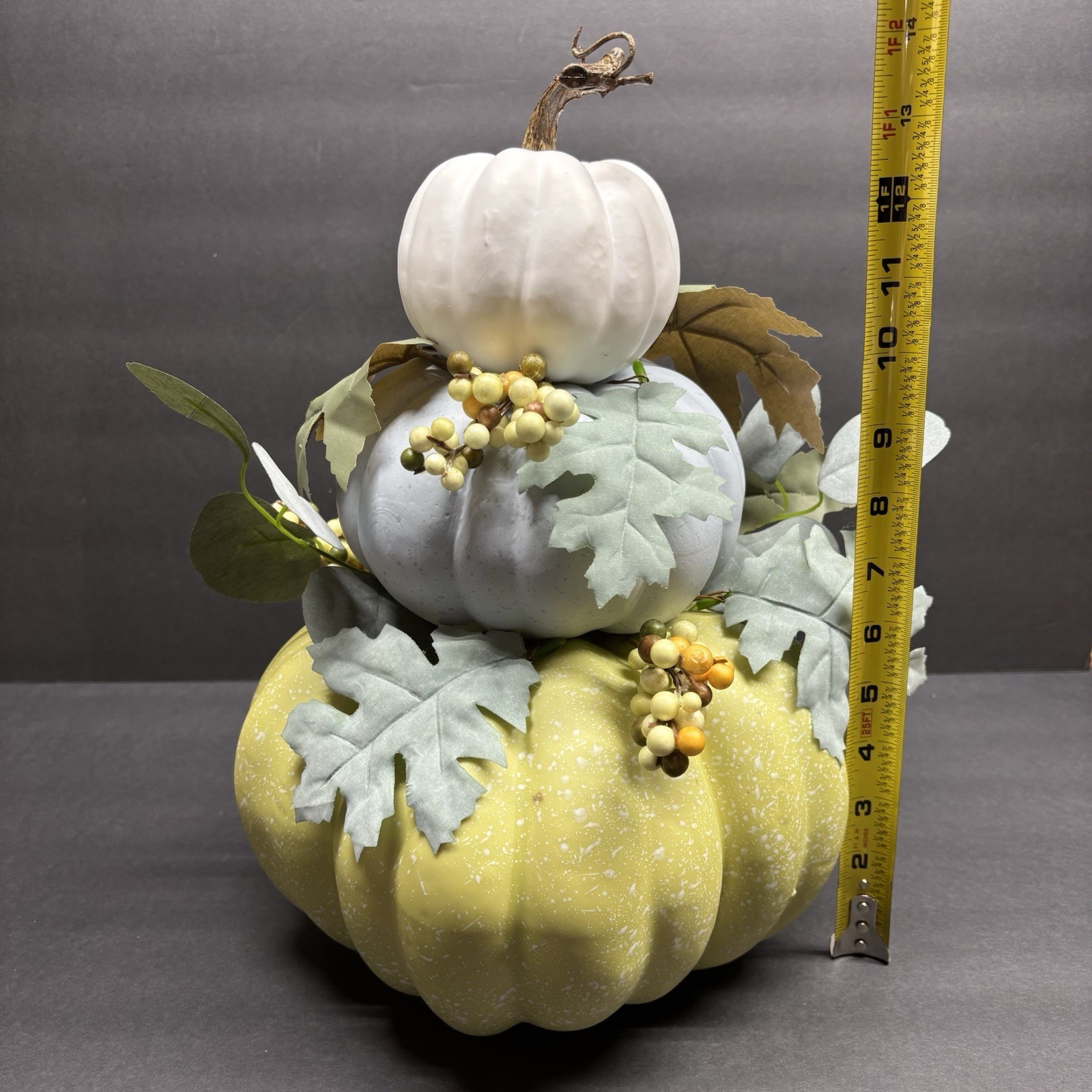 Artificial Pumpkin Fall Decor  – Stacked Pumpkins with Berries & Leaves