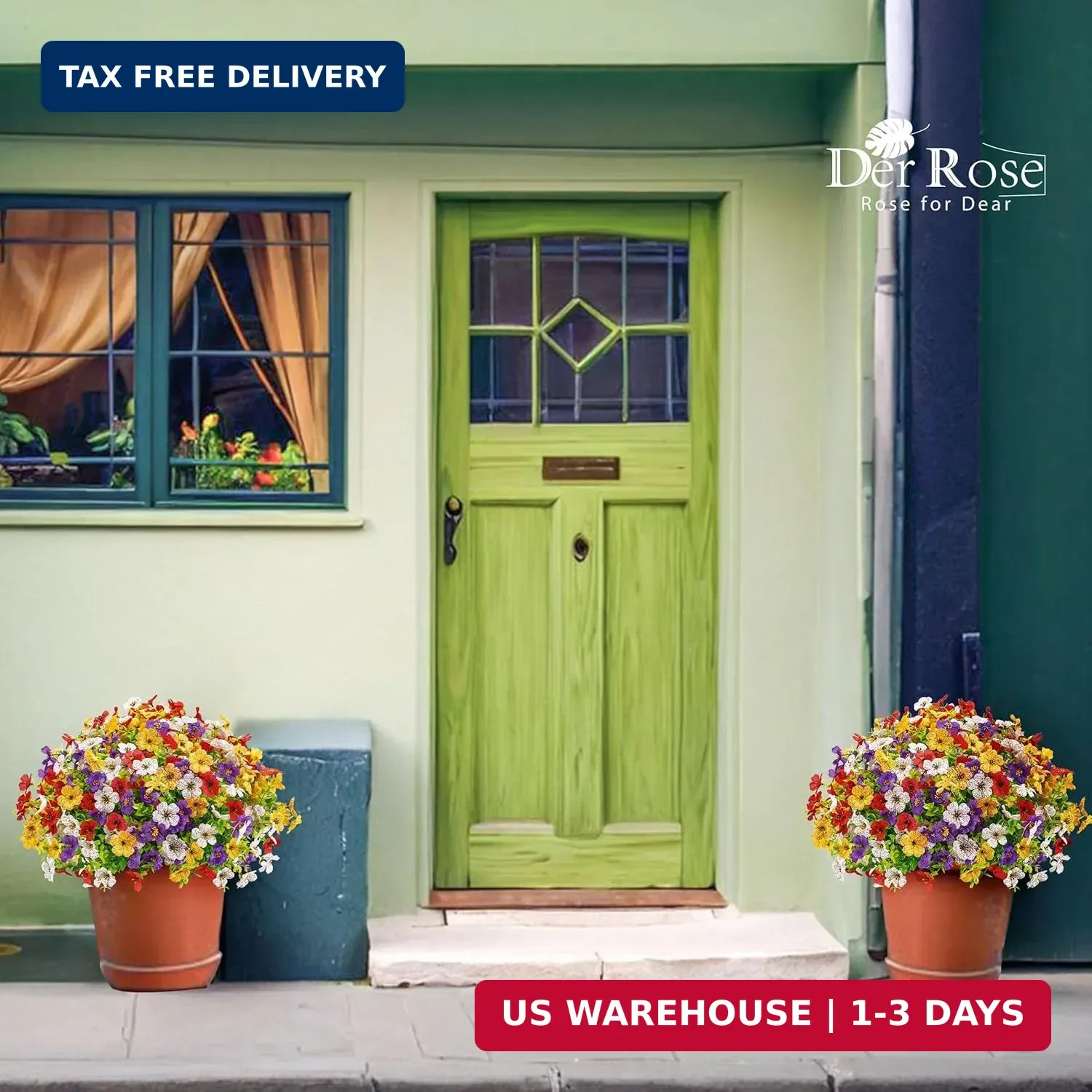 Der Rose 12 Bundles Artificial Daisy Fake Flowers for Outdoors, UV Resistant