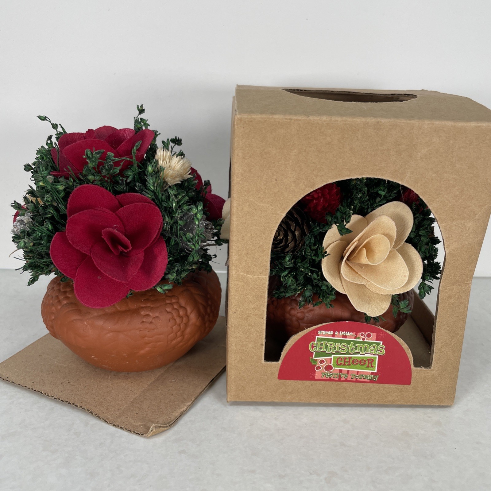 Vintage 2003 Christmas Mini Floral Arrangements Lot of 2 in Terracotta Pots New