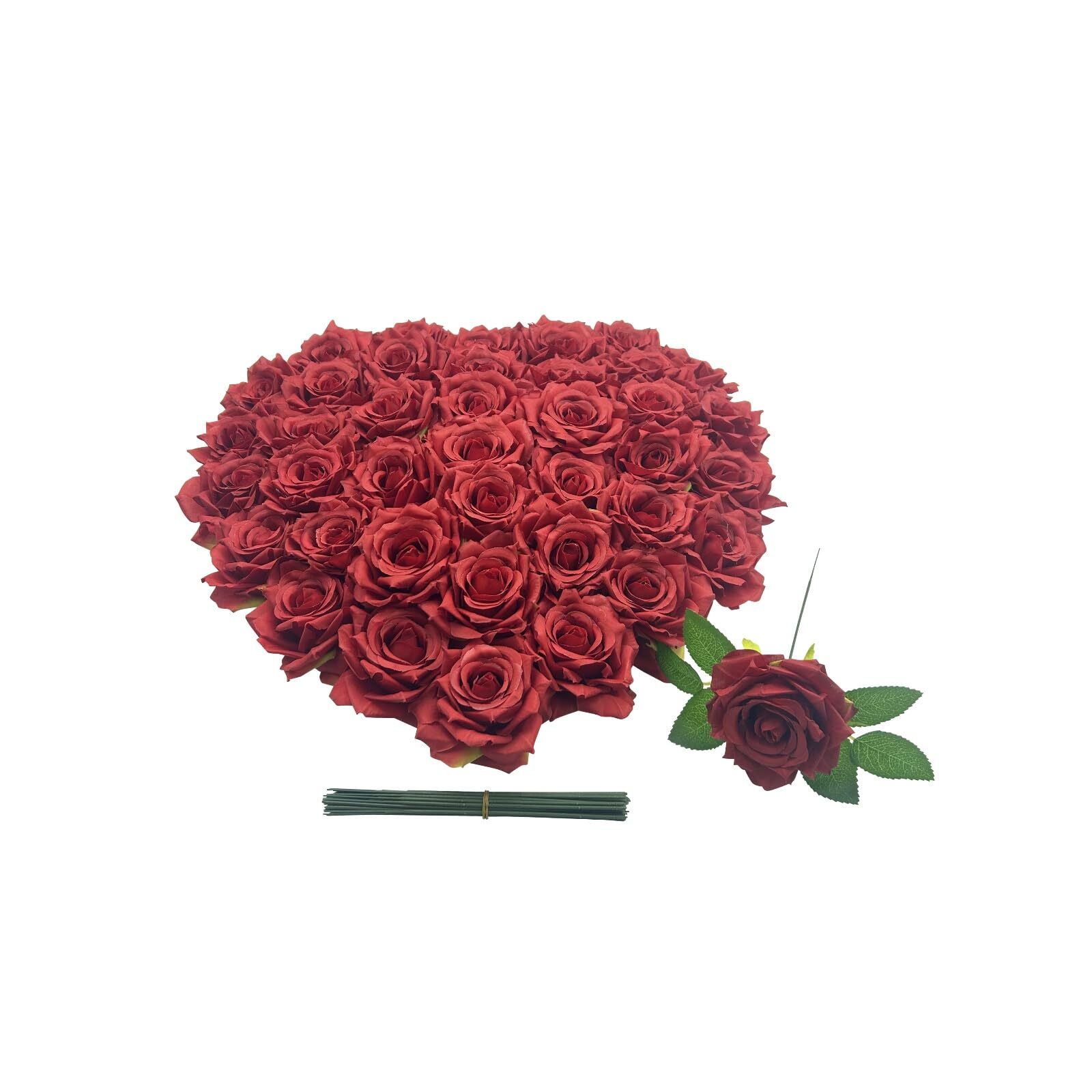 Red Fake Flower Heads 36 Pcs 3.8″ Silk Rose Heads DIY Craft Bouquets