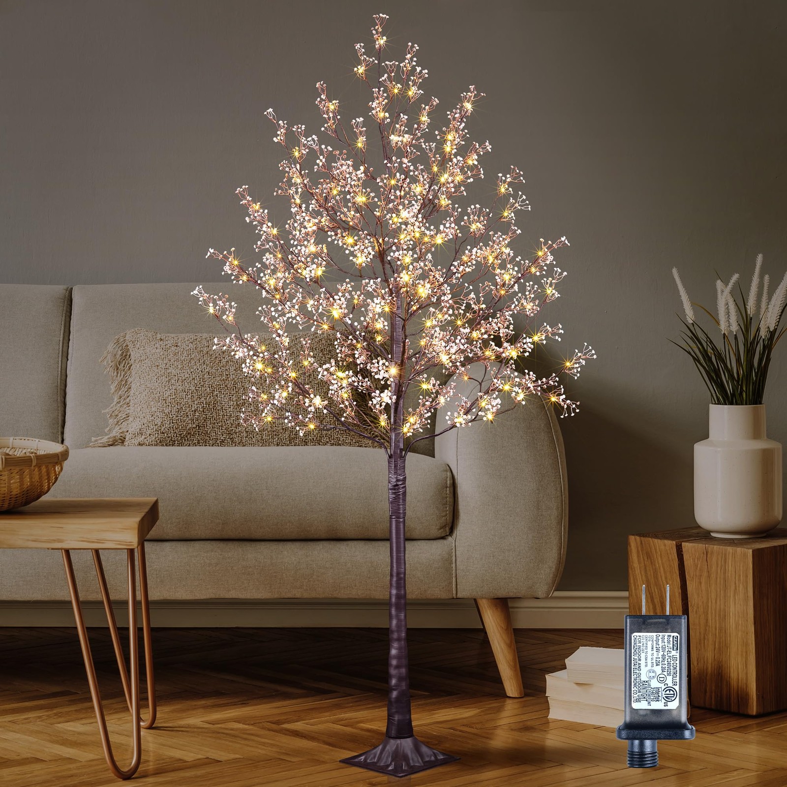 6FT Lighted Gypsophila Tree 176 LED Artificial Baby Breath Flowers Tree with …