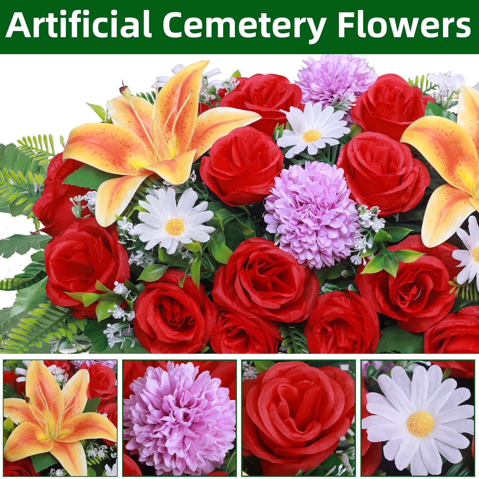 Lodou Artificial Cemetery Flower Saddles,Headstone Saddles for Graves,Lily Ro…
