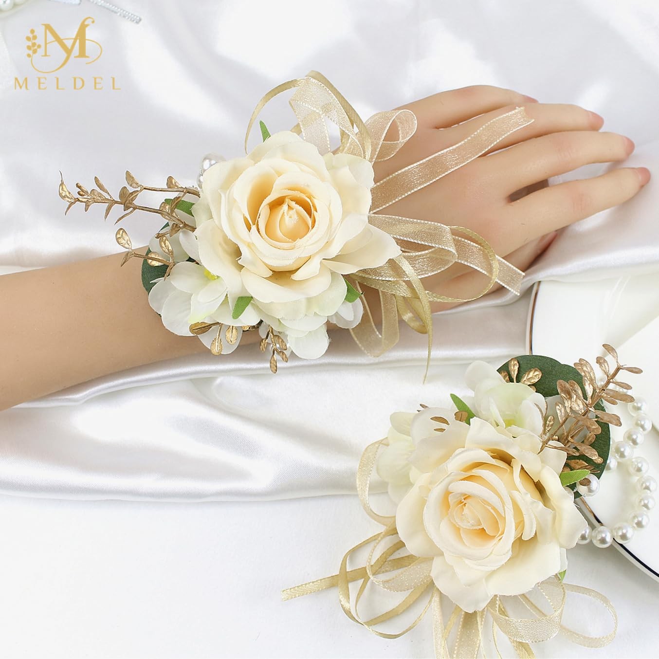 Champagne Corsage and Boutonniere Set,Boutonniere for Men,Groomsmen and Groom…