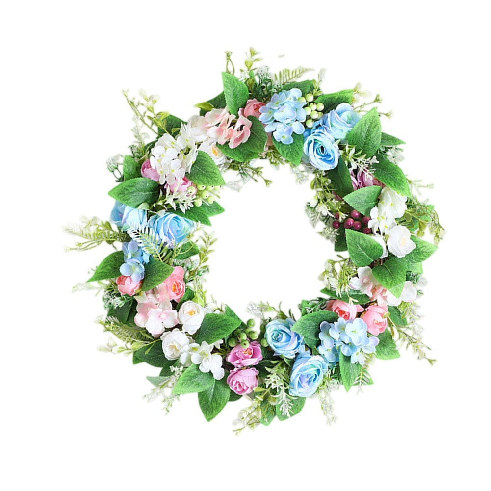 35x35cm Green Wreath Artificial Lifelike Foliage for Indoor Outdoor Year Round