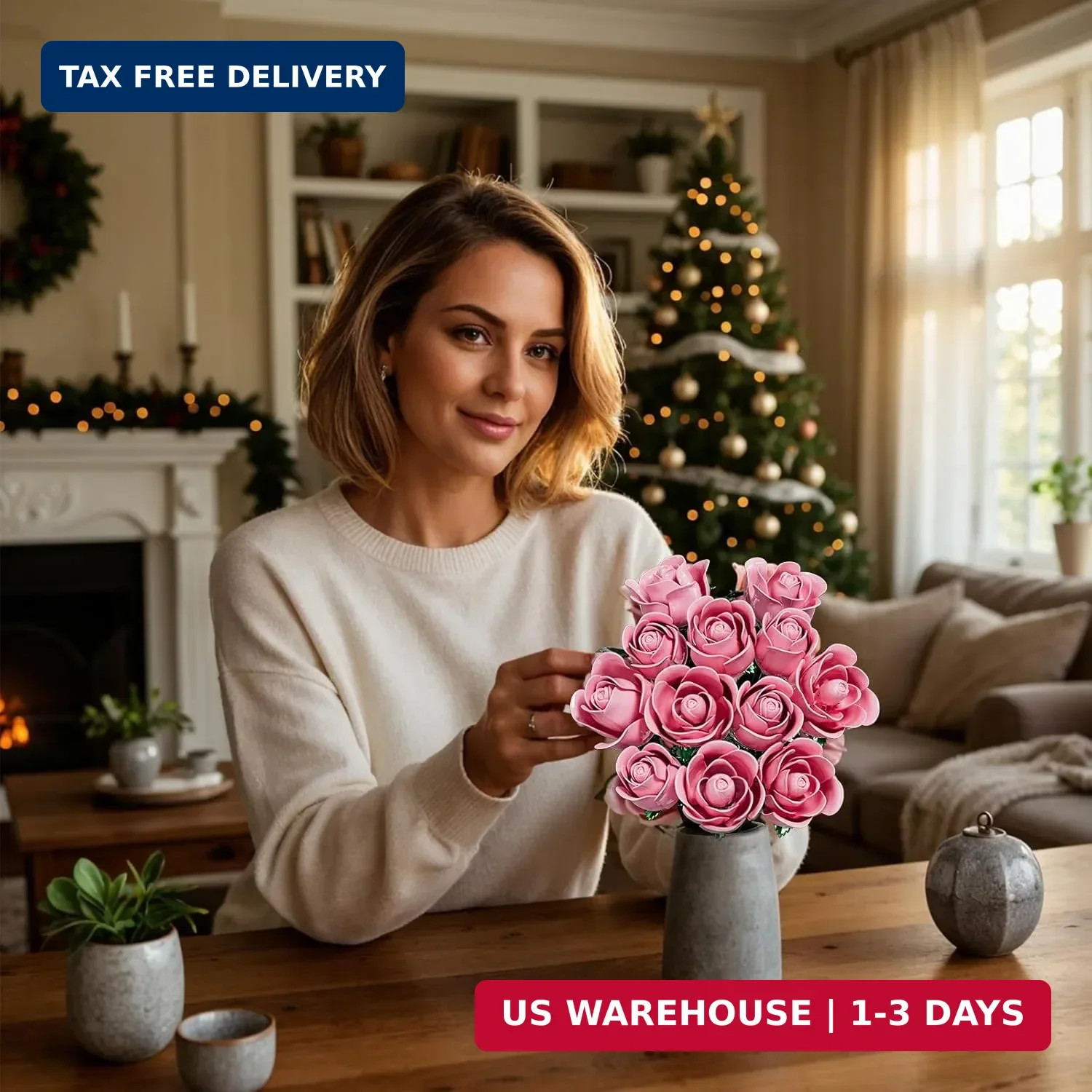 Pink Rose Bouquet Building Set for Girls & Boys – 12 Pack Botanical Collection G