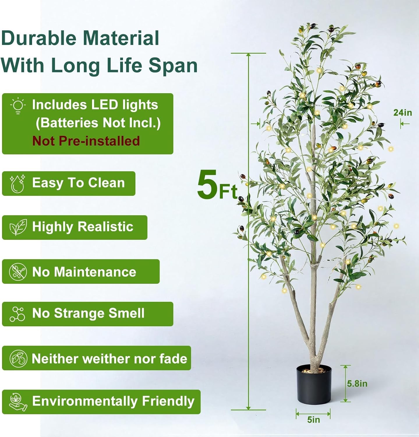 Olive Trees Artificial Indoor, 5FT Tall Faux Olive Tree with Moss and Planter,