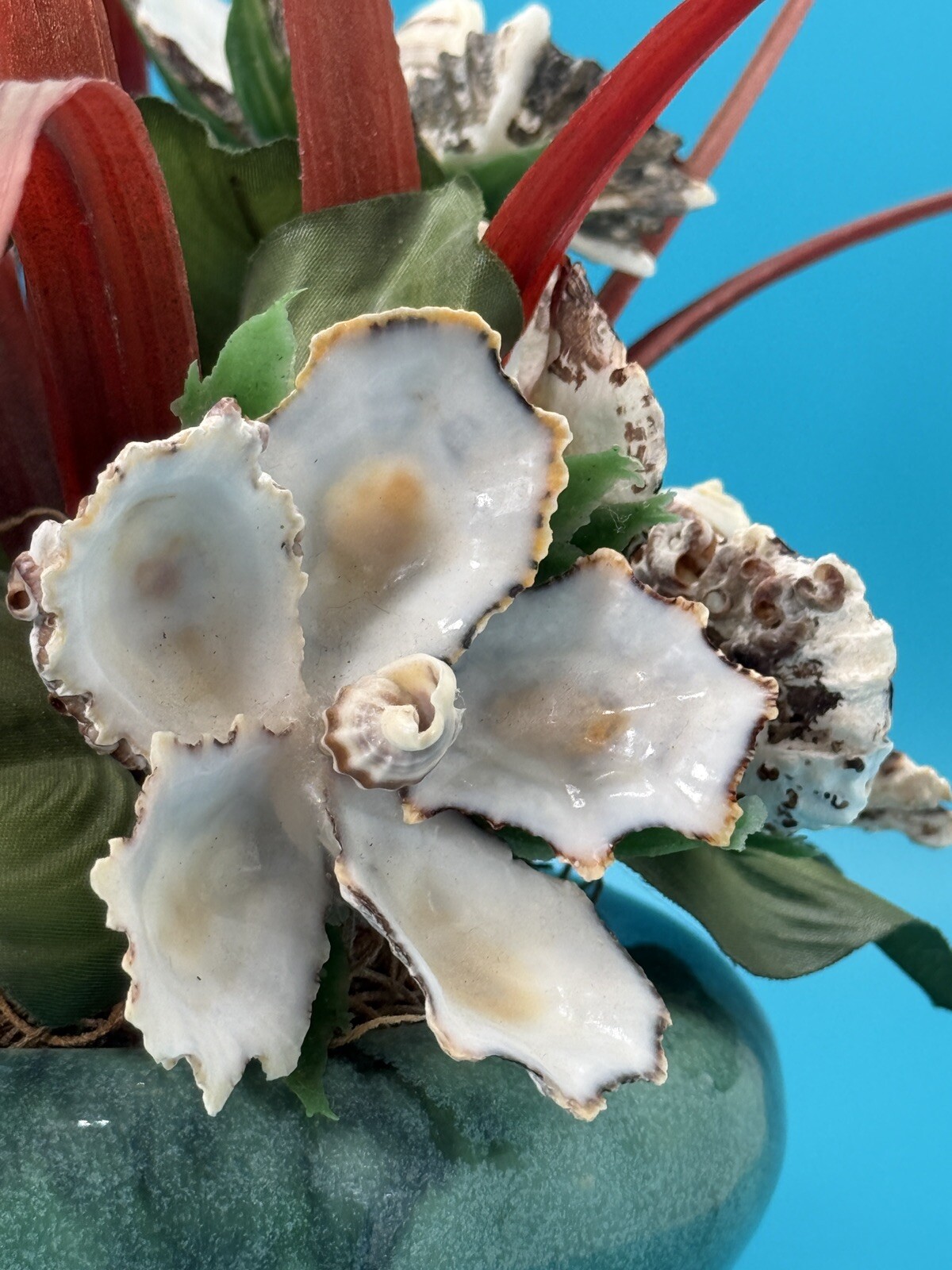 Handmade Seashell Flower Arrangement with Realistic Detailing in Ceramic Base