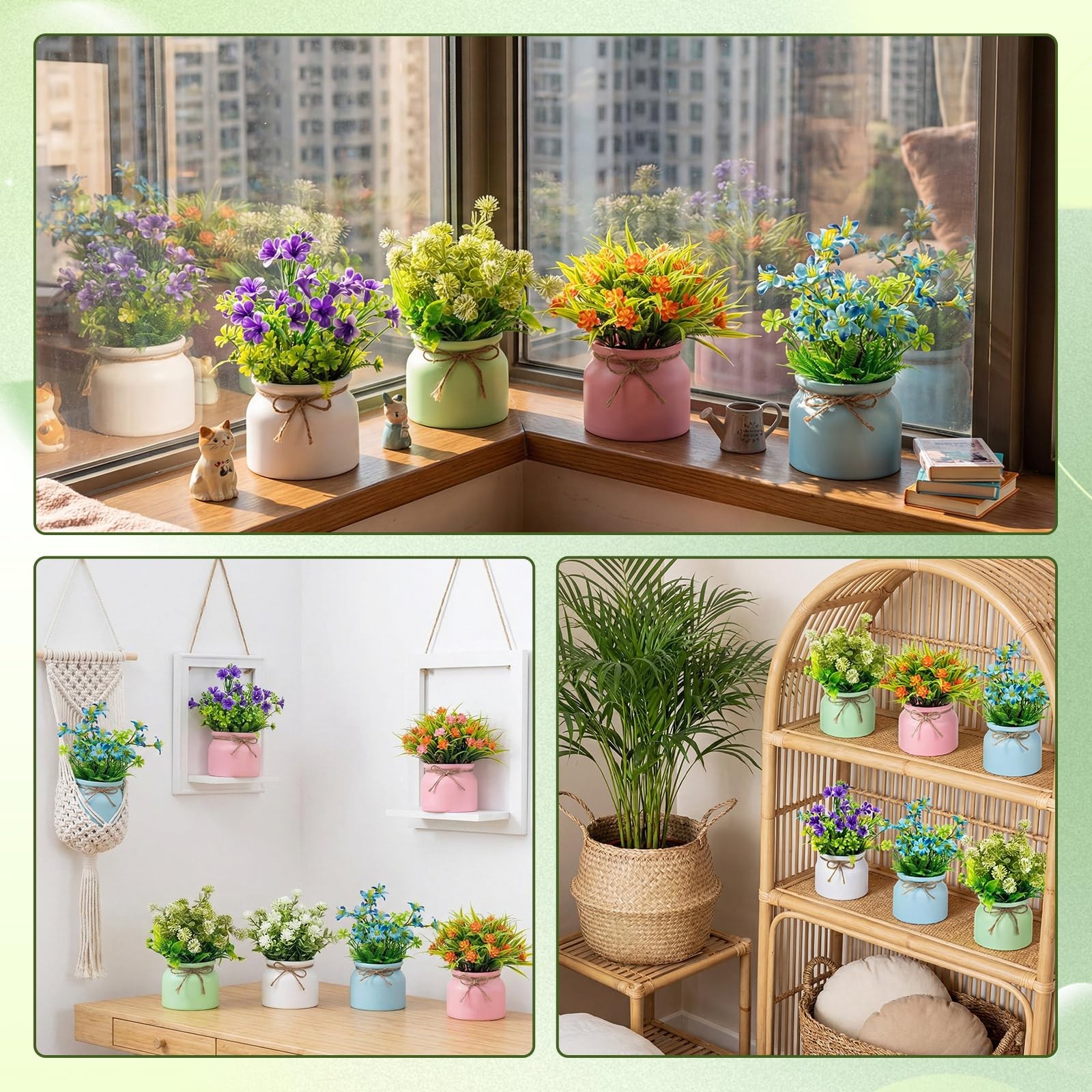 8 PCS Large Spring Artificial Flowers Potted Centerpiece Fake Floral Plant