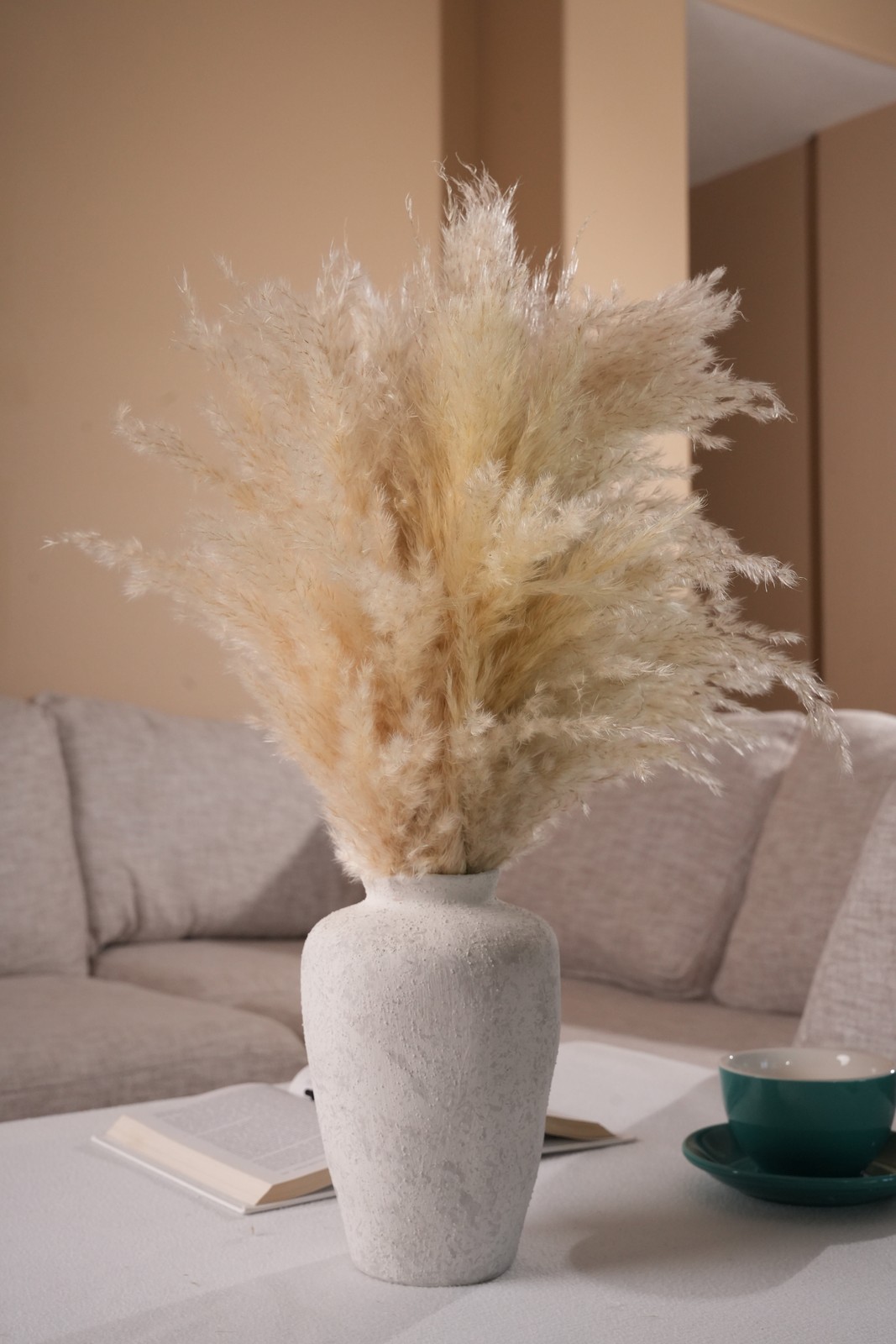 22-Inch Pampas Grass Arrangement in Natural Ceramic Vase for Modern or Boho Spac