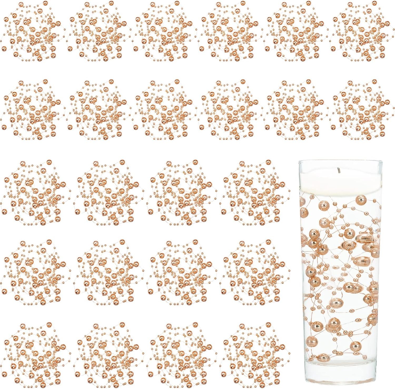 Artificial pearl bead garland floating candle vase decor