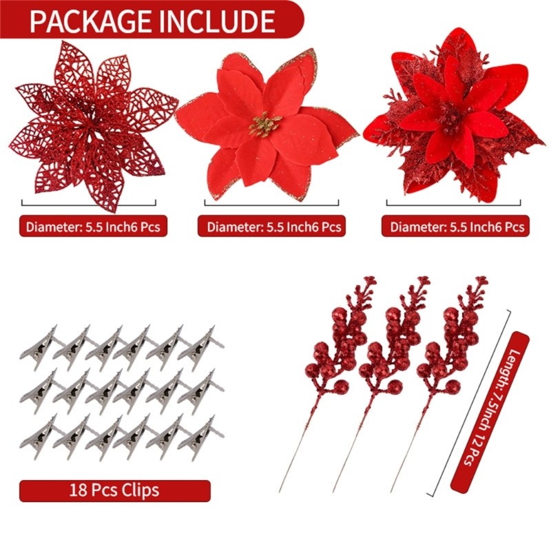Plastic Fabric Flower with Clip Set for Tree Shelf Entry and Wreath Use Display