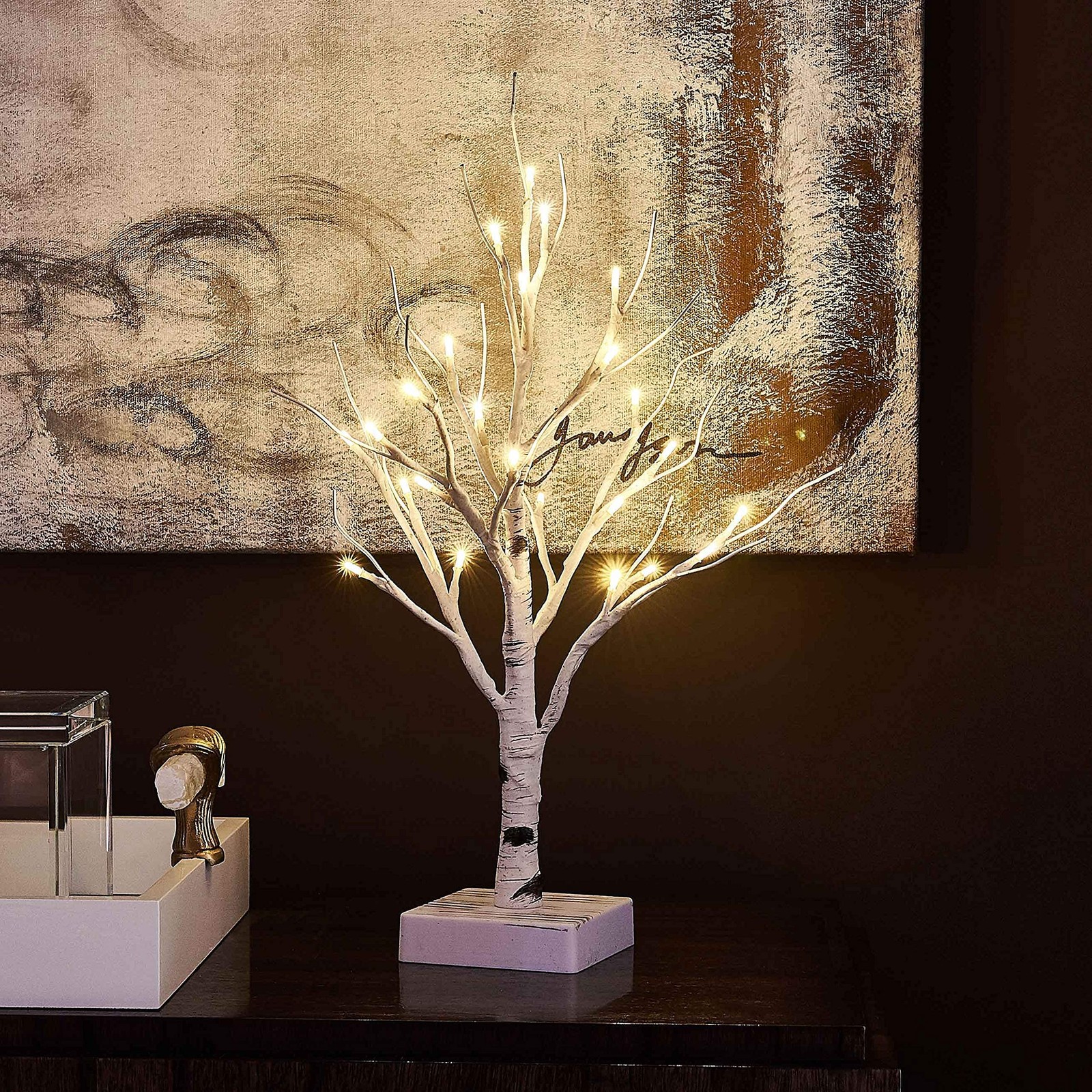 PreLit Tabletop Birch Tree 24LED Timer Battery Operated 18 In 2 Sets