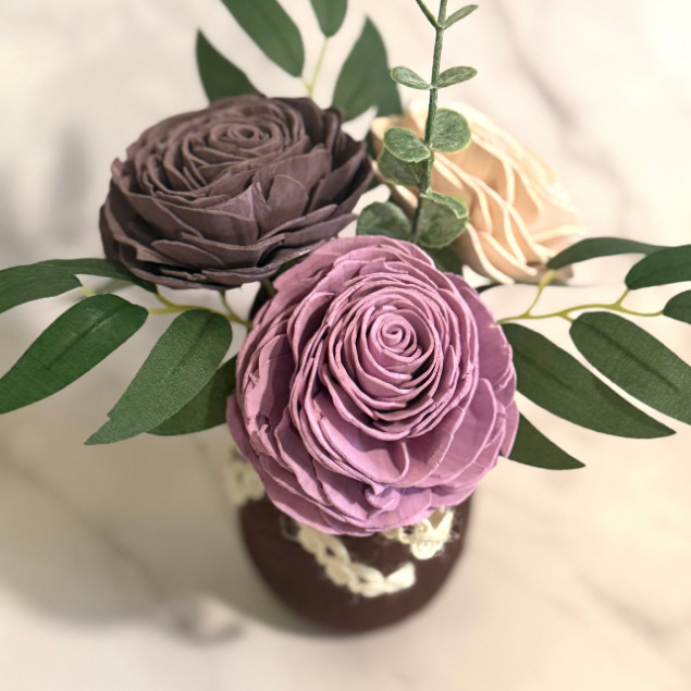 Sola Wood Flower Centrepiece Lavender Rose Burgundy Mason Jar Arrangement